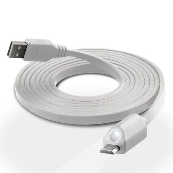 Naztech Micro-USB kabel med Lys 1.8m - Hvid