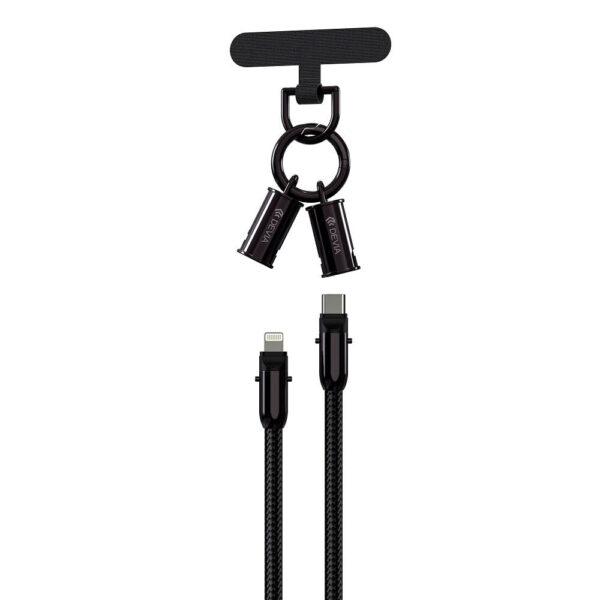2-i-1 Mobilstrop & USB-C til Lightning Kabel - Devia - Sort